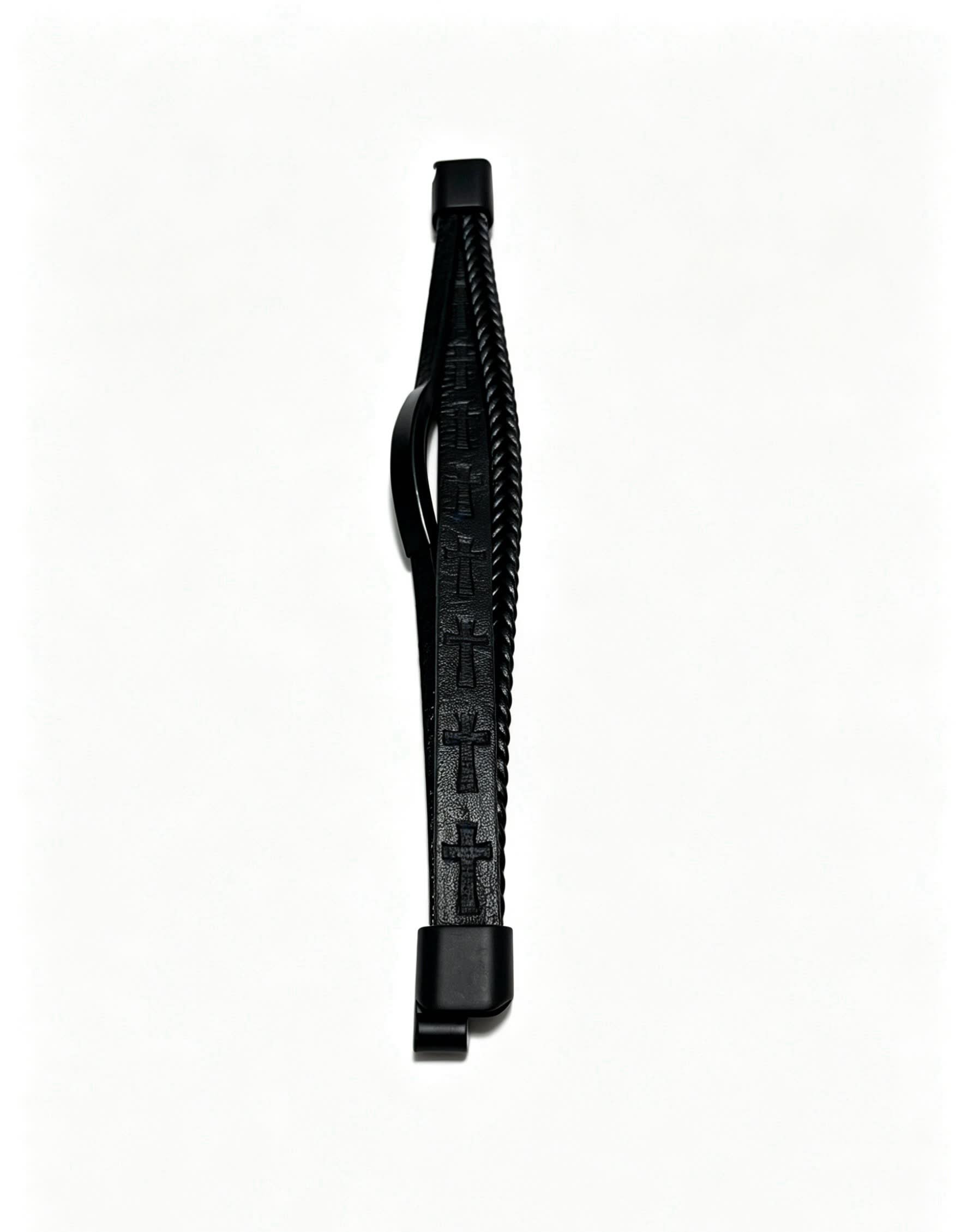 Chrome Hearts Black Braided Leather Bracelet with Cross Design